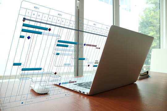 Project Management Timeline on Laptop Screen