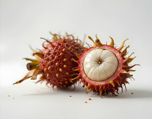 Analyzing Lychee Fruits Whole and Cut on a White Surface