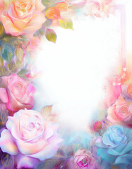 Obraz premium A soft, floral frame with pastel roses, ideal for invitations or greeting cards.