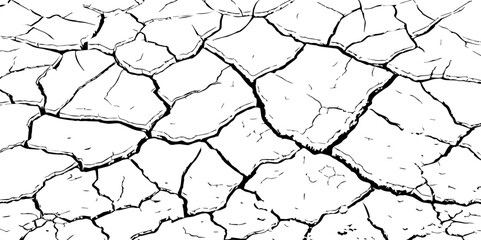 Vector background. Desert backdrop.The cracks texture white and black.Cracks in dry surface soil texture	
