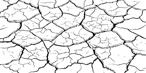 Vector background. Desert backdrop.The cracks texture white and black.Cracks in dry surface soil texture	
