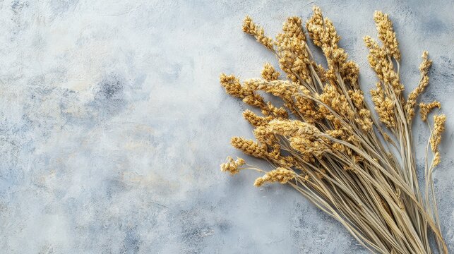 Dried wheat stems arranged on a textured surface - Powered by Adobe