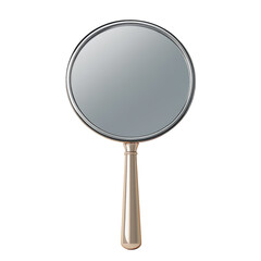 A hand mirror with a reflective surface and elegant handle