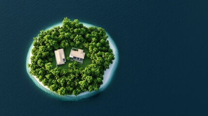 Tropical Island Homes Aerial View of Houses on Lush Island, Island, Vacation