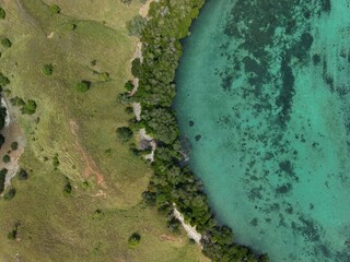 Aerial view of Padar Island between Komodo and Rinca Islands near Labuan Bajo in Indonesia.