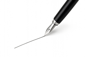 Realistic fountain pen with black body writing on  transparent background elegant ink pen design for calligraphy, signature, office, stationery branding, writing or documentation themes

