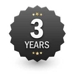 3 YEARS black stamp with gold stars on transparent background
