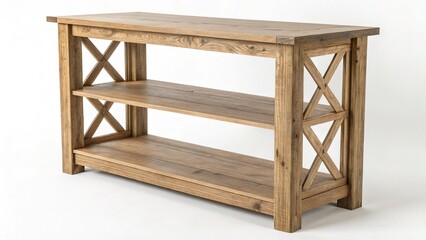 Rustic Wooden Sideboard with Drawers and Open Shelves for Storage