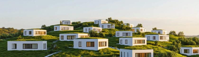 White Cube Houses on Green Hill, Eco-Homes, Sustainable Architecture
