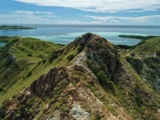Aerial view of Padar Island between Komodo and Rinca Islands near Labuan Bajo in Indonesia.