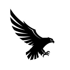 Obraz premium Soaring Silhouette: A striking silhouette of an eagle in mid-flight, rendered in bold lines, against a clean backdrop, symbolizes freedom and power.