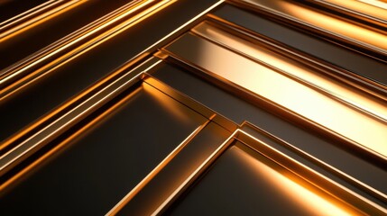 Obraz premium Abstract geometric background with glossy metallic golden and black surfaces