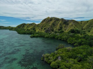 Aerial view of Padar Island between Komodo and Rinca Islands near Labuan Bajo in Indonesia.