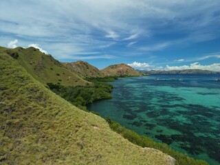 Aerial view of Padar Island between Komodo and Rinca Islands near Labuan Bajo in Indonesia.
