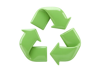 Obraz premium Green glossy recycle symbol 3D render transparent background eco friendly sustainability