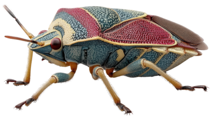 Shield Bug close-up: An astonishingly detailed macro shot of a vibrant shield bug, showcasing the intricate patterns and colors of its exoskeleton.