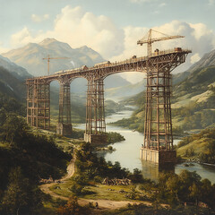 Fototapeta premium Urban sunset skyline with construction crane dominating foreground view high resolution picture