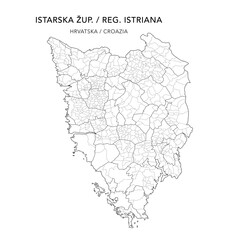 Vector Map of Istria County (Istarska županija or Regione istriana) with Settlements (Naselja), and Cities, Towns (Gradovi), and Municipalities (Općine) - Croatia 2025