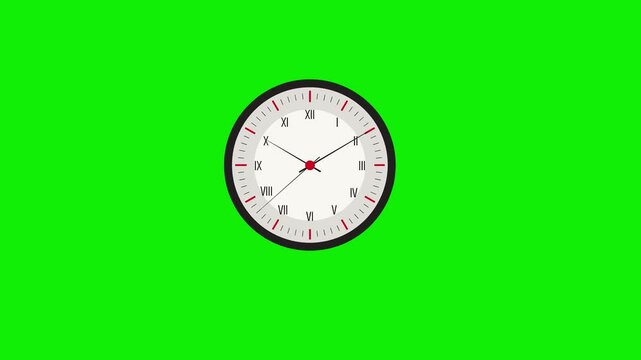 2d analog wall clock animation to show time on green screen