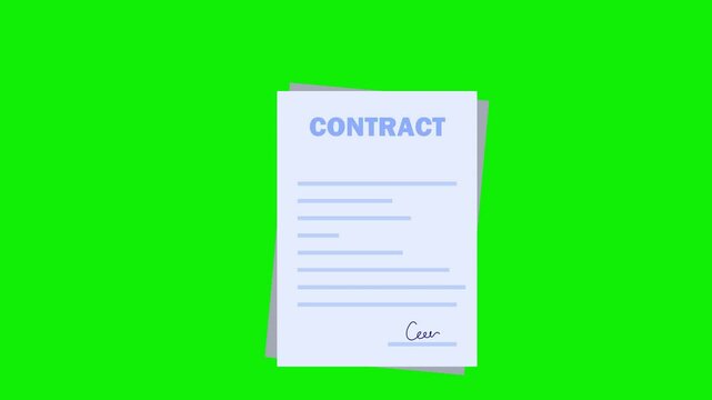 2d cartoon contract paper signature animation with green screen background 4k