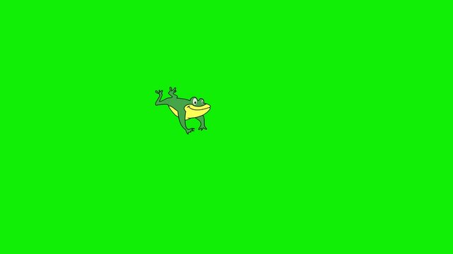 2d cartoon frog jumping animation 4k green screen