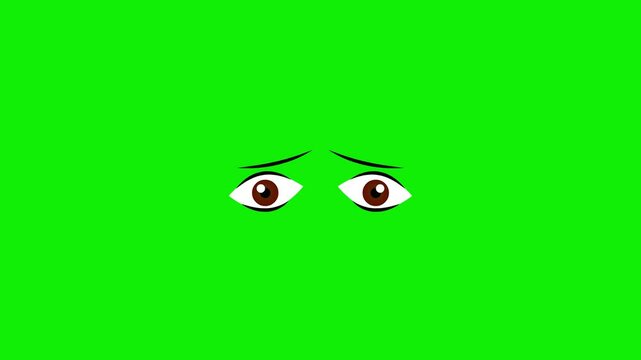 2d Cartoon eyes blink  looking font side view 4k animation green screen