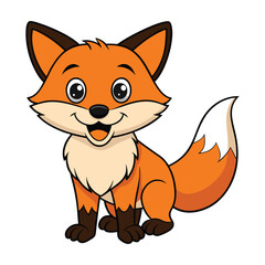 Obraz premium Cute cartoon fox, a wild orange mammal with a bushy tail, is a fun vector illustration
