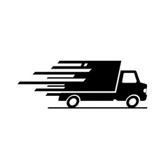 Swift Transport: A minimalist illustration of a delivery truck speeding forward, conveying concepts of logistics, speed, and efficiency in the world of transport.