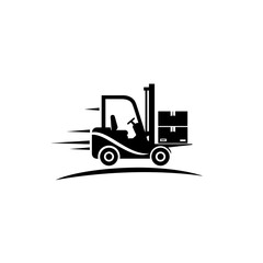 Naklejka premium Forklift Silhouette: A dynamic silhouette of a forklift in motion, swiftly carrying cargo boxes with precision. Ideal for logistics and industrial themes.