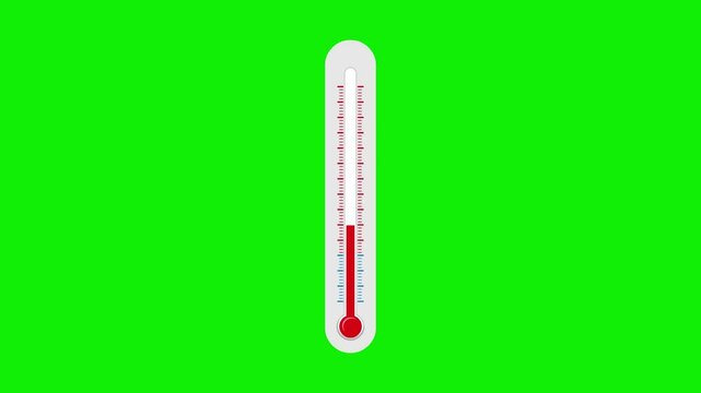 2d thermometer rise temperature degrees animation 4k green screen
