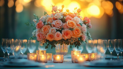 Elegant wedding table with floral centerpiece and fine china, radiating timeless romance and sophistication