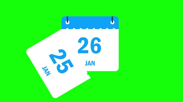 Calendar January months date change dropping page animation green screen