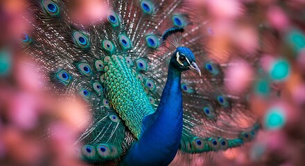 Obraz premium Blue Peacock Displaying Feathers