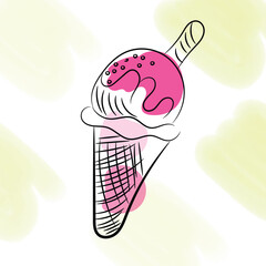 Delicious Strawberry Ice Cream Cone Illustration Design