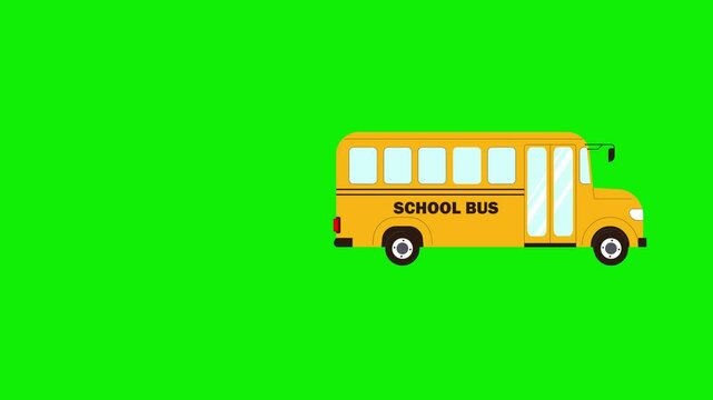 cartoon school bus moving animation green screen background 4k