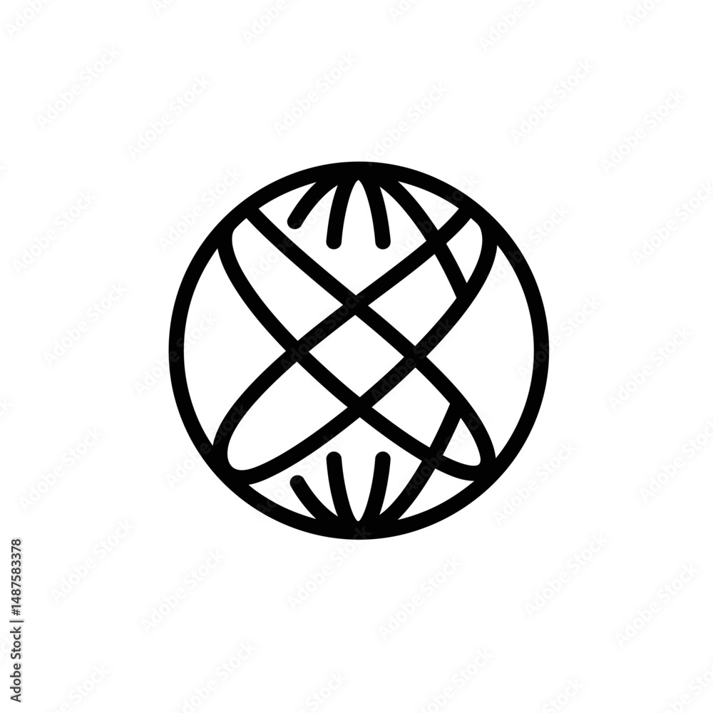 Poster global network icon: a minimalist line art icon depicting a stylized globe with interconnected lines