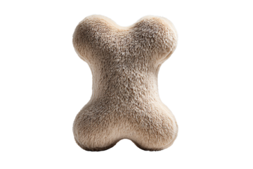 Soft plush bone-shaped dog toy on white isolated background.