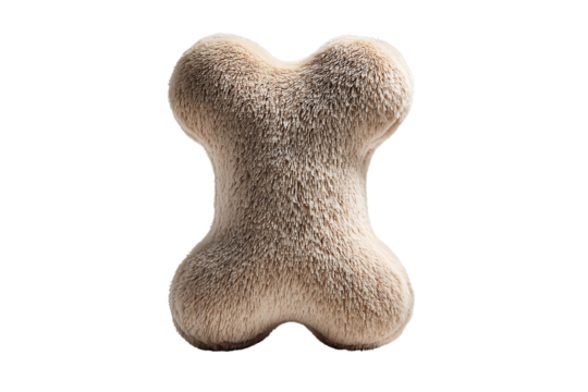 Soft plush bone-shaped dog toy on white isolated background.