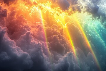 Obraz premium Vibrant sun rays piercing through dramatic multicolored cloudscape