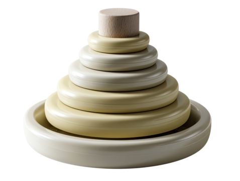 Stacking toy with circular rings on a white isolated background.