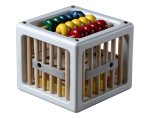 Wooden abacus educational toy with colorful beads, white isolate background
