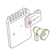 A sleek isometric outline icon showing marketing schedule