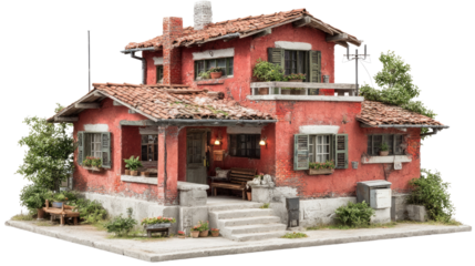 Dreamy Italian Villa: A captivating, detailed miniature Italian villa exudes rustic charm. The terracotta roof, weathered facade, and lush greenery evoke feelings of tranquility and timelessness.