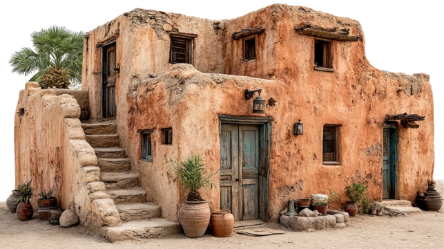 Desert Adobe Dwelling: A detailed representation of an adobe-style dwelling, evoking a sense of history, culture, and the architectural beauty of arid regions.