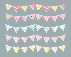 Obraz premium Pastel Bunting Flags Garland Vector Illustration for Festive Decor Themes in Soft Colors for Parties Weddings