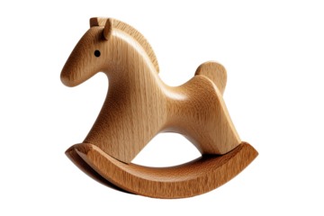 Wooden rocking horse, white isolate background.