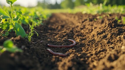 Earthworms in a Lush Garden Row