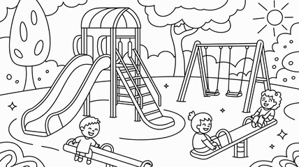 Coloring page of a playground black and white line art