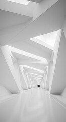 Obraz premium White Geometric Tunnel: Modern Architecture, Minimalist Design, Light & Shadows, Abstract Perspective, Hallway