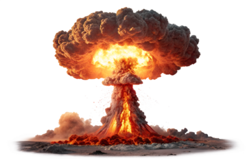 nuclear fire explosion isolated on white or transparent png